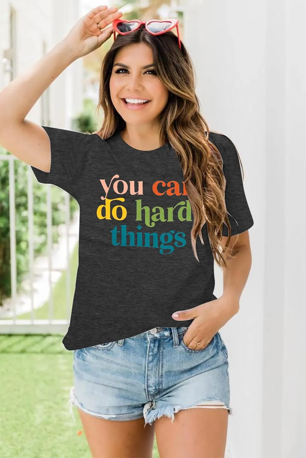 VILOVE Teacher Inspirational T-Shirt Women You Can Do Hard Things Letter Printed Shirts Back to School Encouraging Faith Top