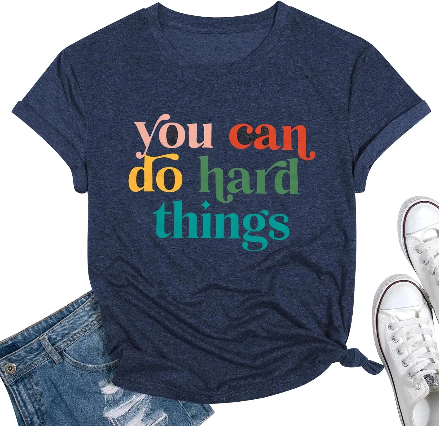 VILOVE Teacher Inspirational T-Shirt Women You Can Do Hard Things Letter Printed Shirts Back to School Encouraging Faith Top