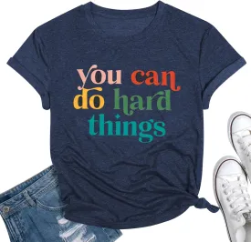 VILOVE Teacher Inspirational T-Shirt Women You Can Do Hard Things Letter Printed Shirts Back to School Encouraging Faith Top