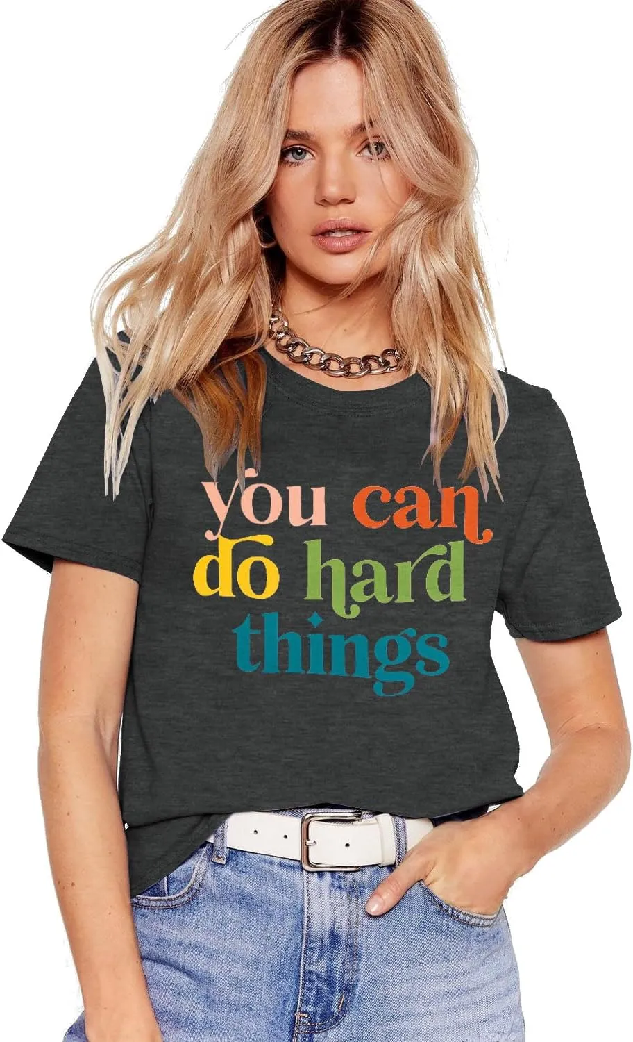 VILOVE Teacher Inspirational T-Shirt Women You Can Do Hard Things Letter Printed Shirts Back to School Encouraging Faith Top