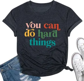 VILOVE Teacher Inspirational T-Shirt Women You Can Do Hard Things Letter Printed Shirts Back to School Encouraging Faith Top