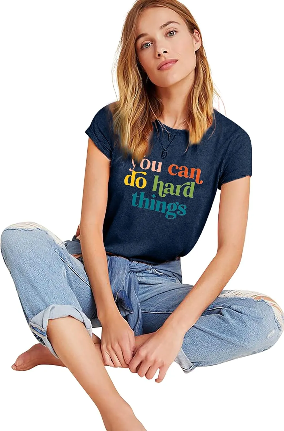 VILOVE Teacher Inspirational T-Shirt Women You Can Do Hard Things Letter Printed Shirts Back to School Encouraging Faith Top