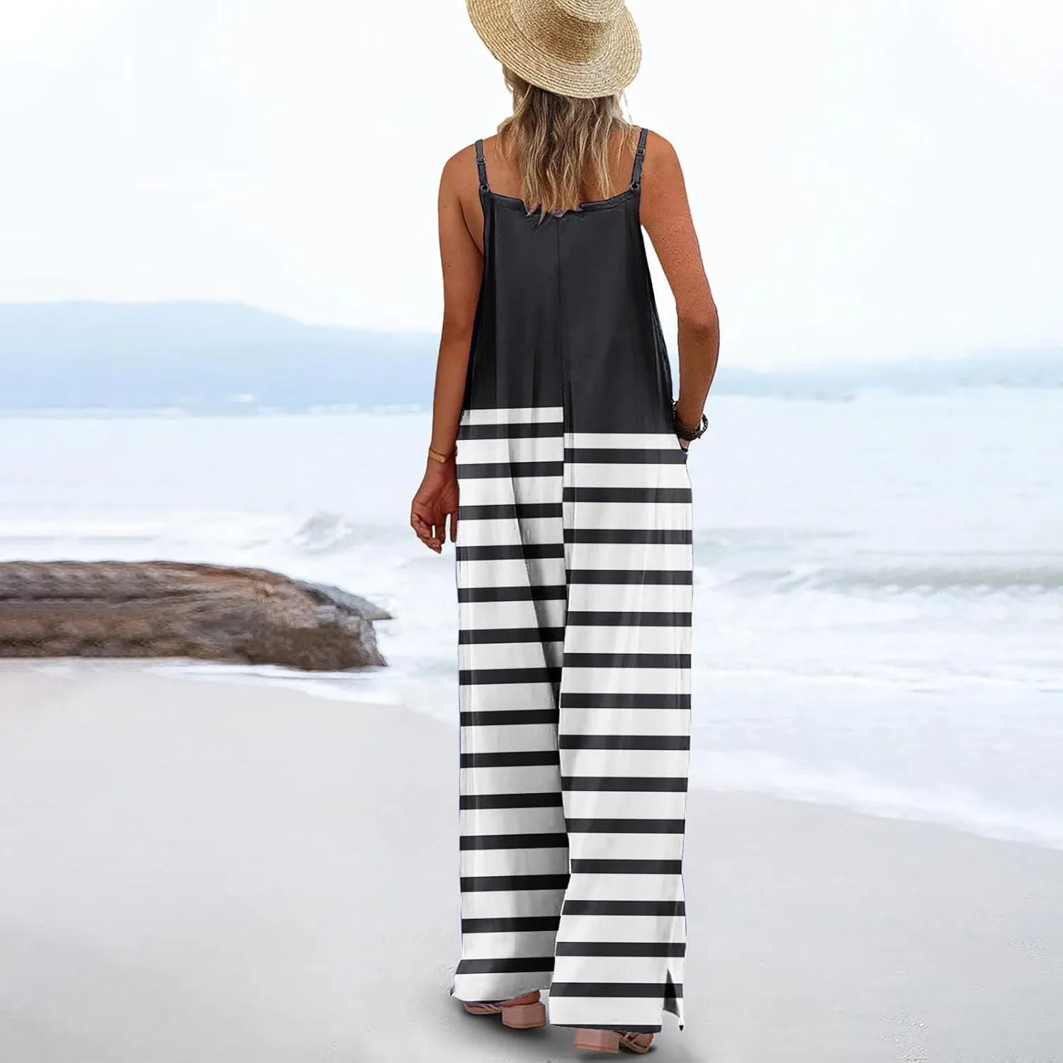 Wide Leg Jumpsuits for Women Boho Floral Overalls Casual 2025 Summer Adjustable Straps Bib Pants Romper with Pockets