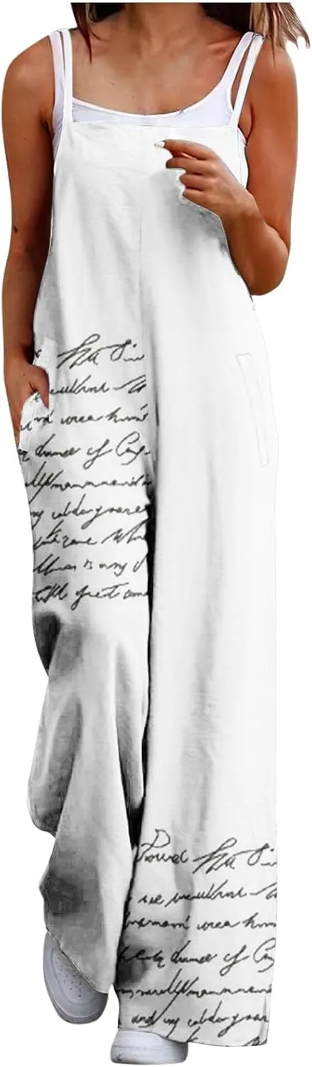 Wide Leg Jumpsuits for Women Boho Floral Overalls Casual 2025 Summer Adjustable Straps Bib Pants Romper with Pockets