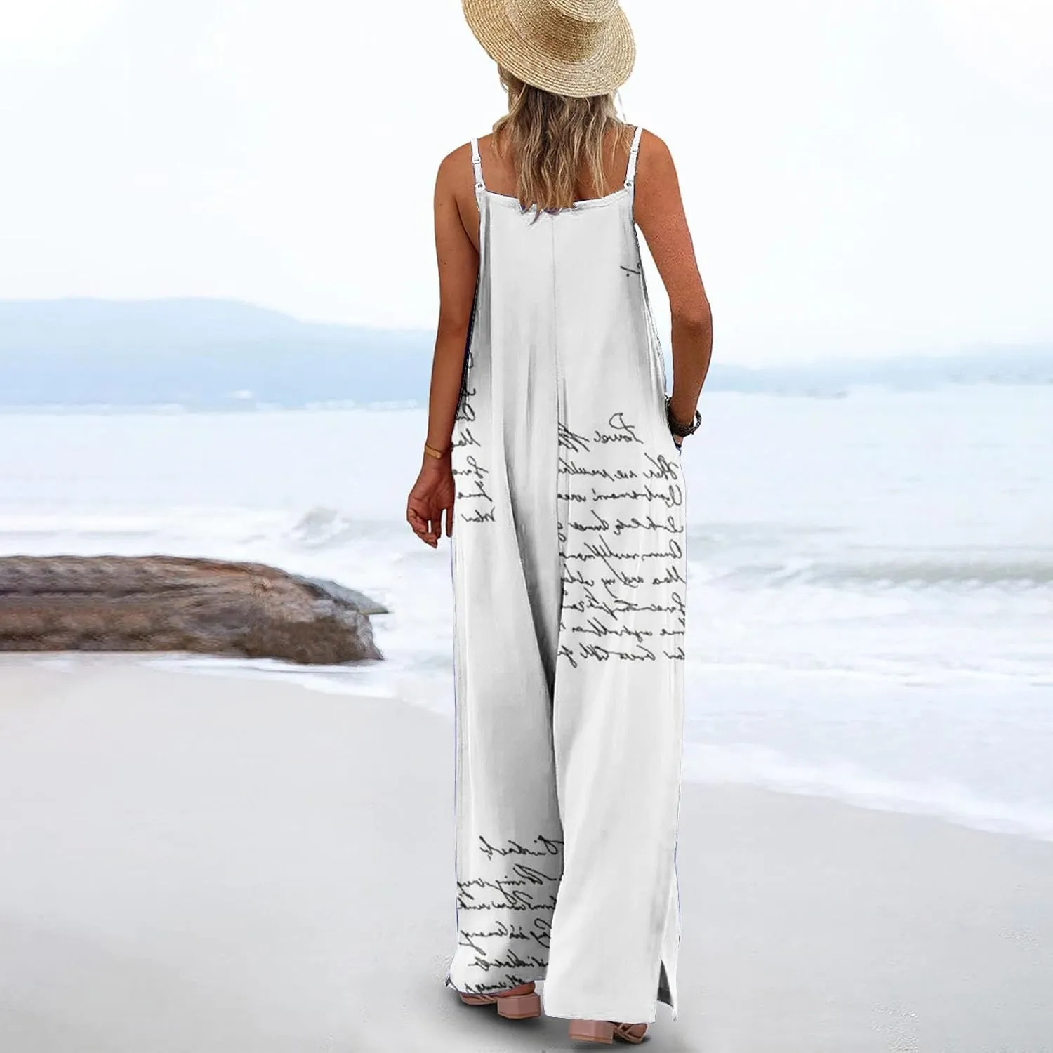 Wide Leg Jumpsuits for Women Boho Floral Overalls Casual 2025 Summer Adjustable Straps Bib Pants Romper with Pockets
