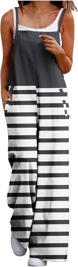 Wide Leg Jumpsuits for Women Boho Floral Overalls Casual 2025 Summer Adjustable Straps Bib Pants Romper with Pockets