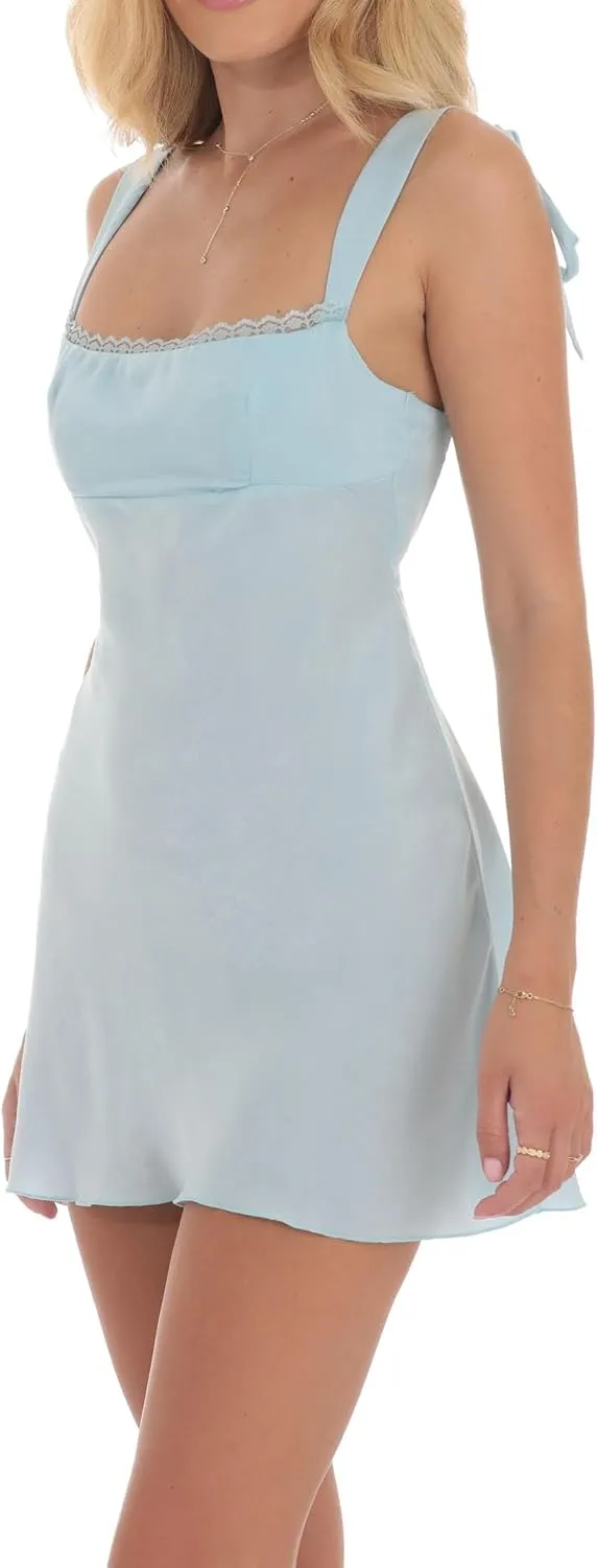 Women Graduation Mini Dress Lace Up Backless College Grad Dress Bow Tie Shoulder Short Formal Dresses