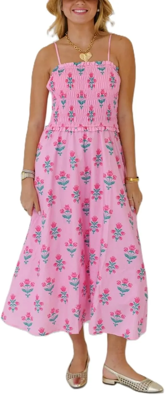 Women Y2k Boho Maxi Dress Tie Shoulder Backless Strappy Tiered Flowy Dress 2024 Summer Floral Beach Sundress