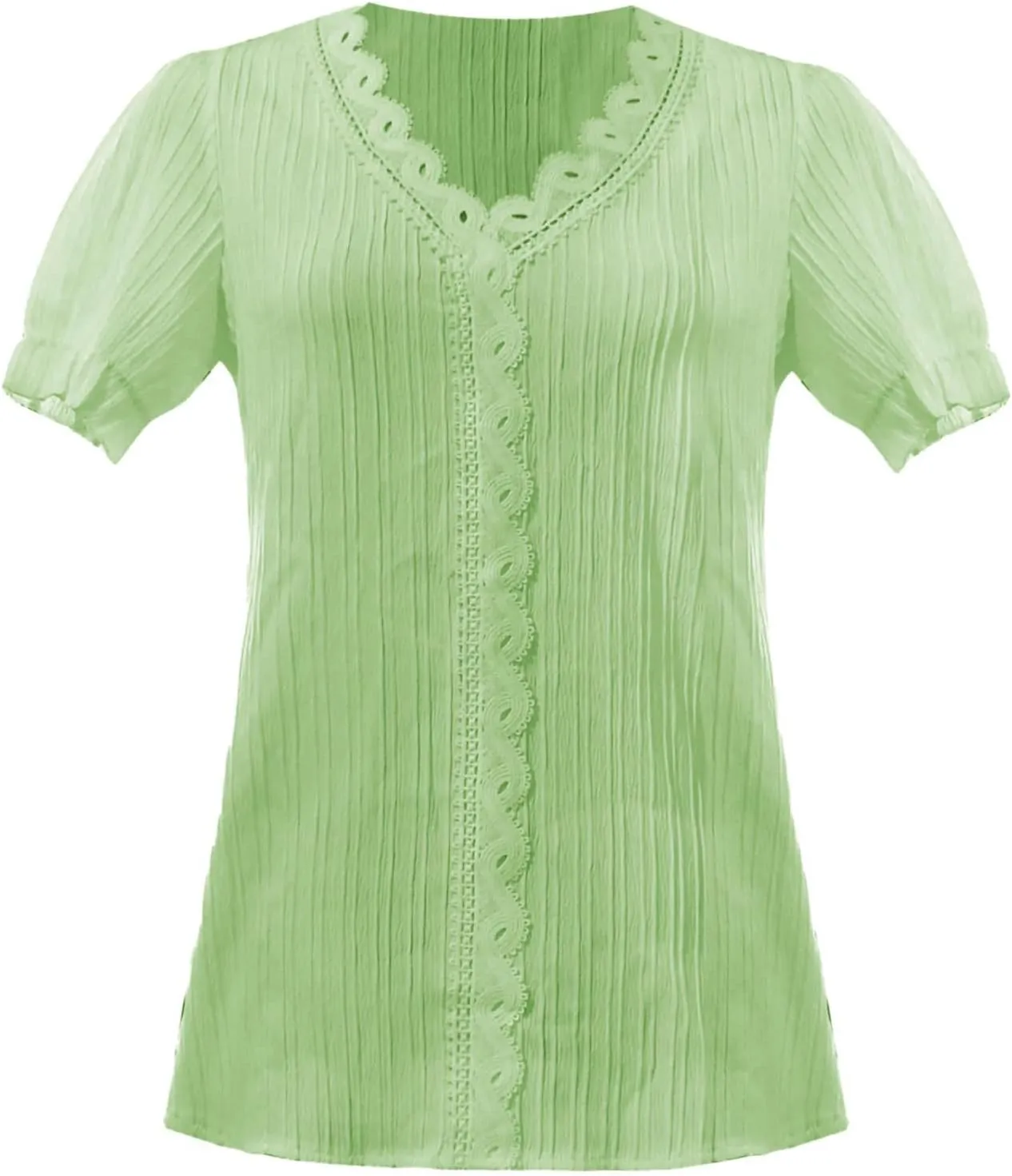 Women's Elegant Lace V Neck Tops Summer Petal Short Sleeve Dress Shirts Plus Size Business Casual Blouses