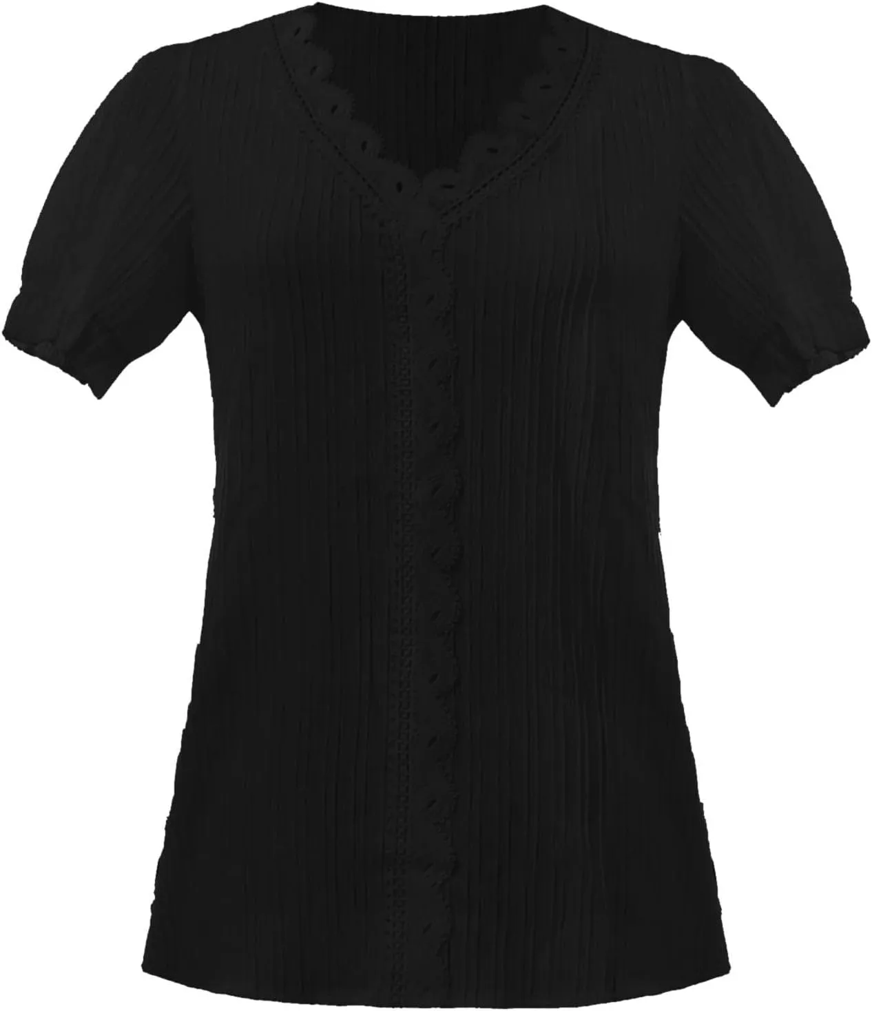 Women's Elegant Lace V Neck Tops Summer Petal Short Sleeve Dress Shirts Plus Size Business Casual Blouses