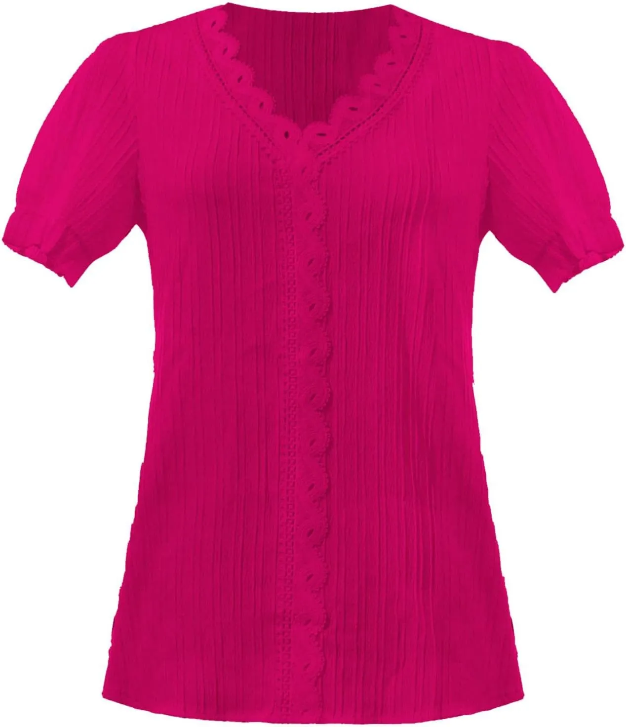 Women's Elegant Lace V Neck Tops Summer Petal Short Sleeve Dress Shirts Plus Size Business Casual Blouses