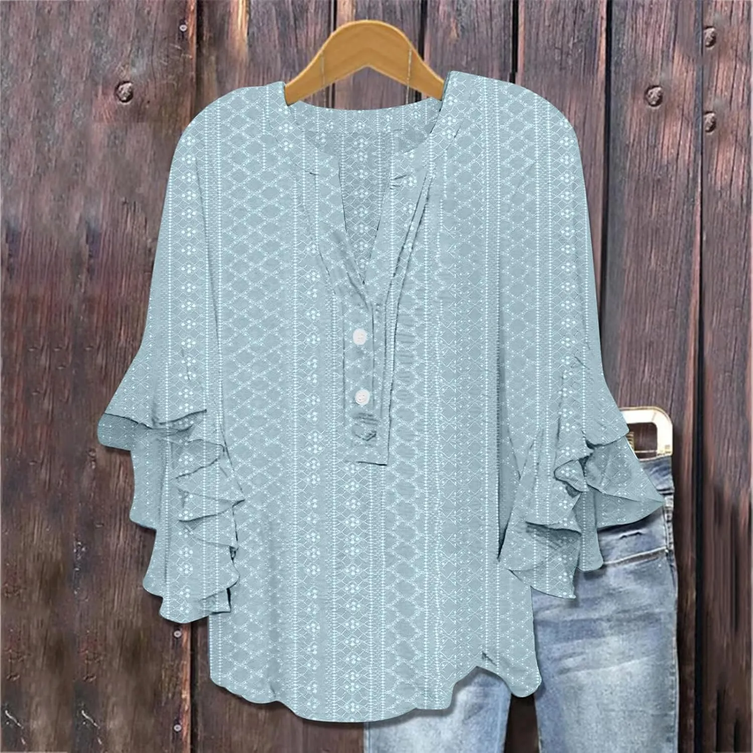 Women's Eyelet Embroidery Poncho Tops Half Sleeve Tops Dressy Casual Flowy Shirt Ruffles Hem Trendy Elegant Blouse