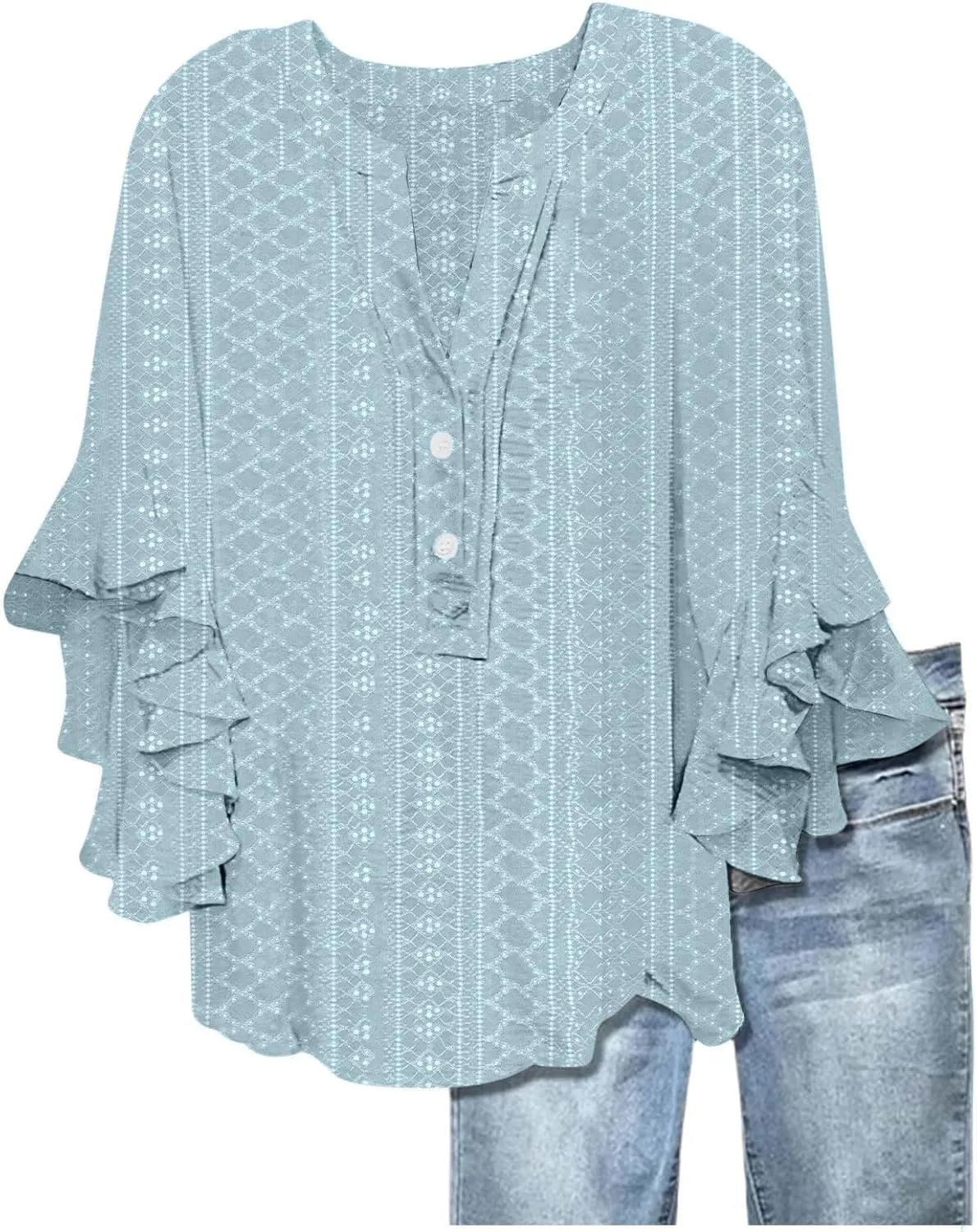 Women's Eyelet Embroidery Poncho Tops Half Sleeve Tops Dressy Casual Flowy Shirt Ruffles Hem Trendy Elegant Blouse