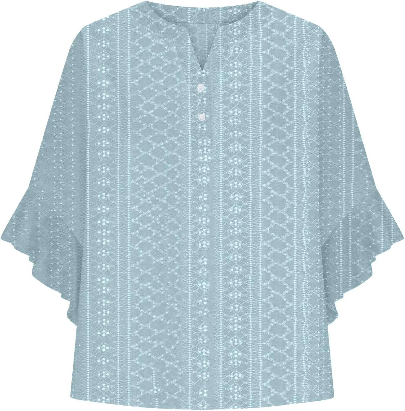 Women's Eyelet Embroidery Poncho Tops Half Sleeve Tops Dressy Casual Flowy Shirt Ruffles Hem Trendy Elegant Blouse