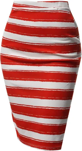 Women's Fitted Stretch Printed High Waist Midi Pencil Skirt