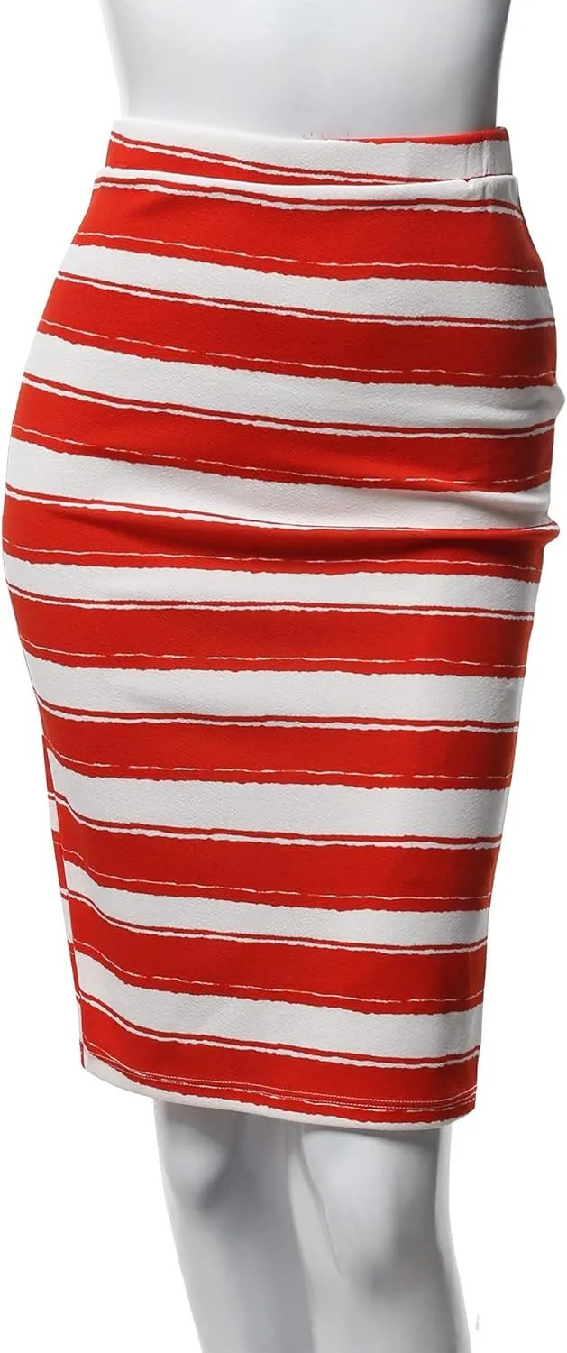 Women's Fitted Stretch Printed High Waist Midi Pencil Skirt