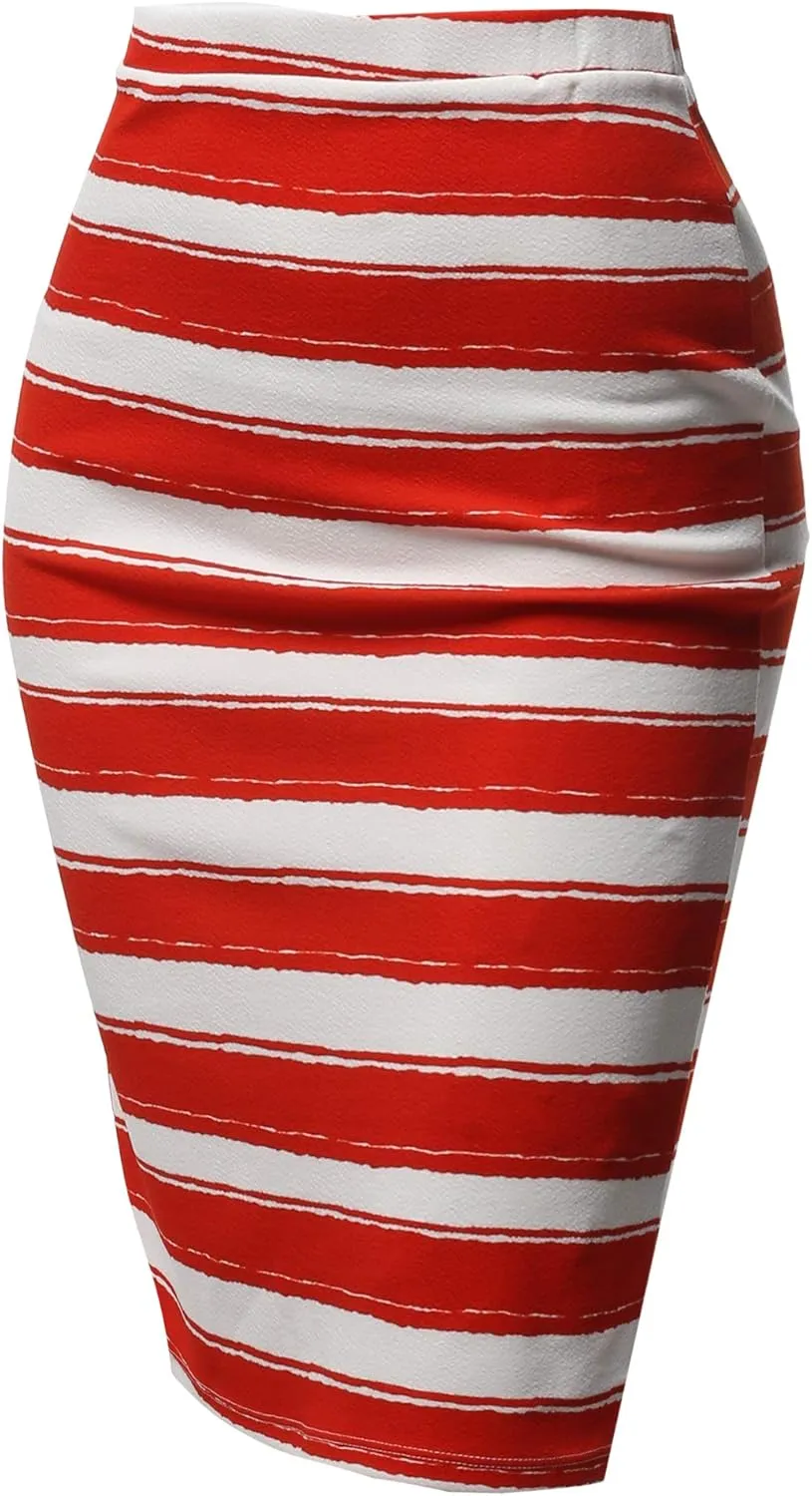 Women's Fitted Stretch Printed High Waist Midi Pencil Skirt