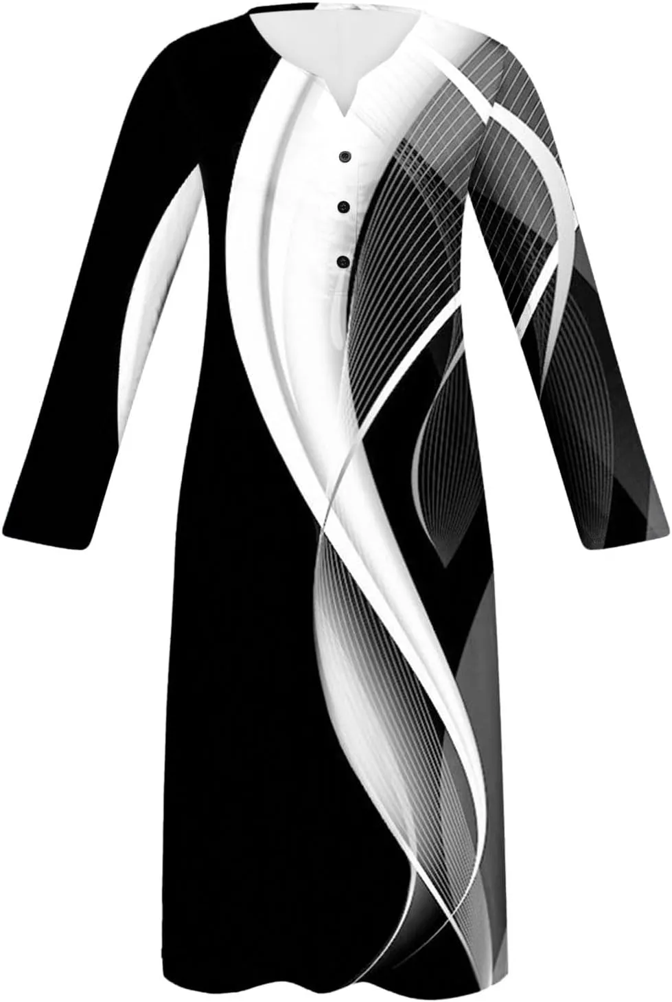 Women's Formal Dresses Autumn and Winter Dress Casual Printed Tube Long Sleeve V-Neck Button Dress, S-2XL