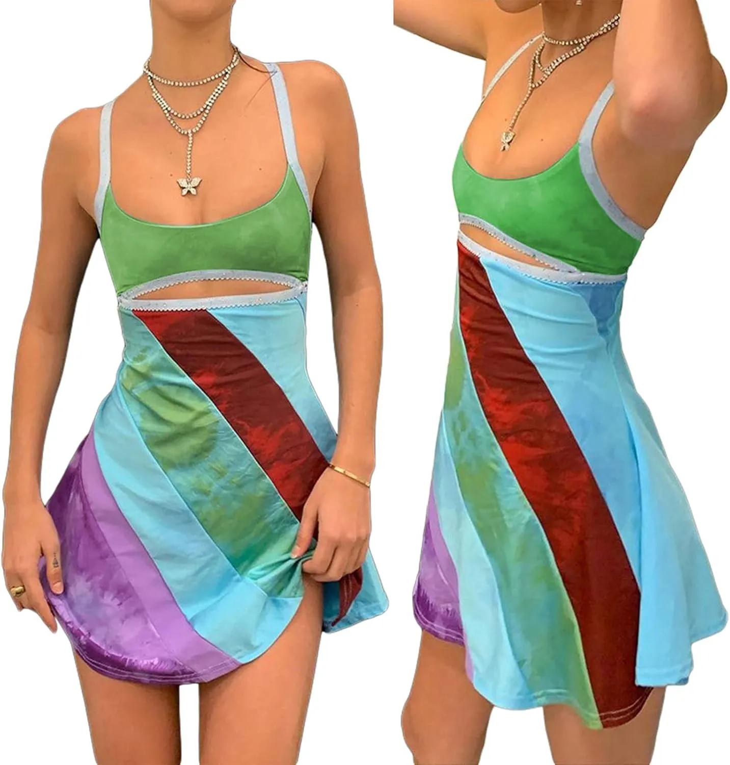 Women's Vintage Print Semi-Sheer Sheath Dress 2004s Fashion Bodycon Mini Slip Dress Retro Bandana Print Fitted Strap Dress